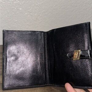 Vintage Black Patent Leather & Suede Wallet – Gold G Clasp, Fiocchi Italy Snap